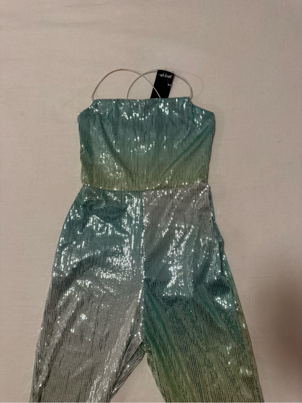 Nasty Gal Ombré Mint Green Sequin Spaghetti-Strap Halter Neck Jumpsuit - Picture 4 of 8
